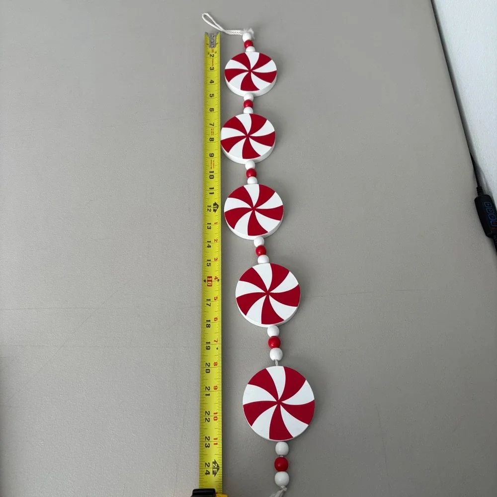 Hobby Lobby Peppermint Candy Wooden Bead Garland Red White Christmas Decor 24in